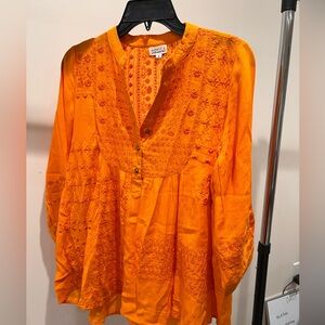 Novica Orange Embroidered Boho Tunic